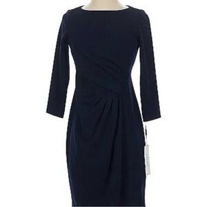 NWT CALVIN KLEIN NAVY BLUE 3/4 SLEEVE PLEATED DRESS SZ 16 $134